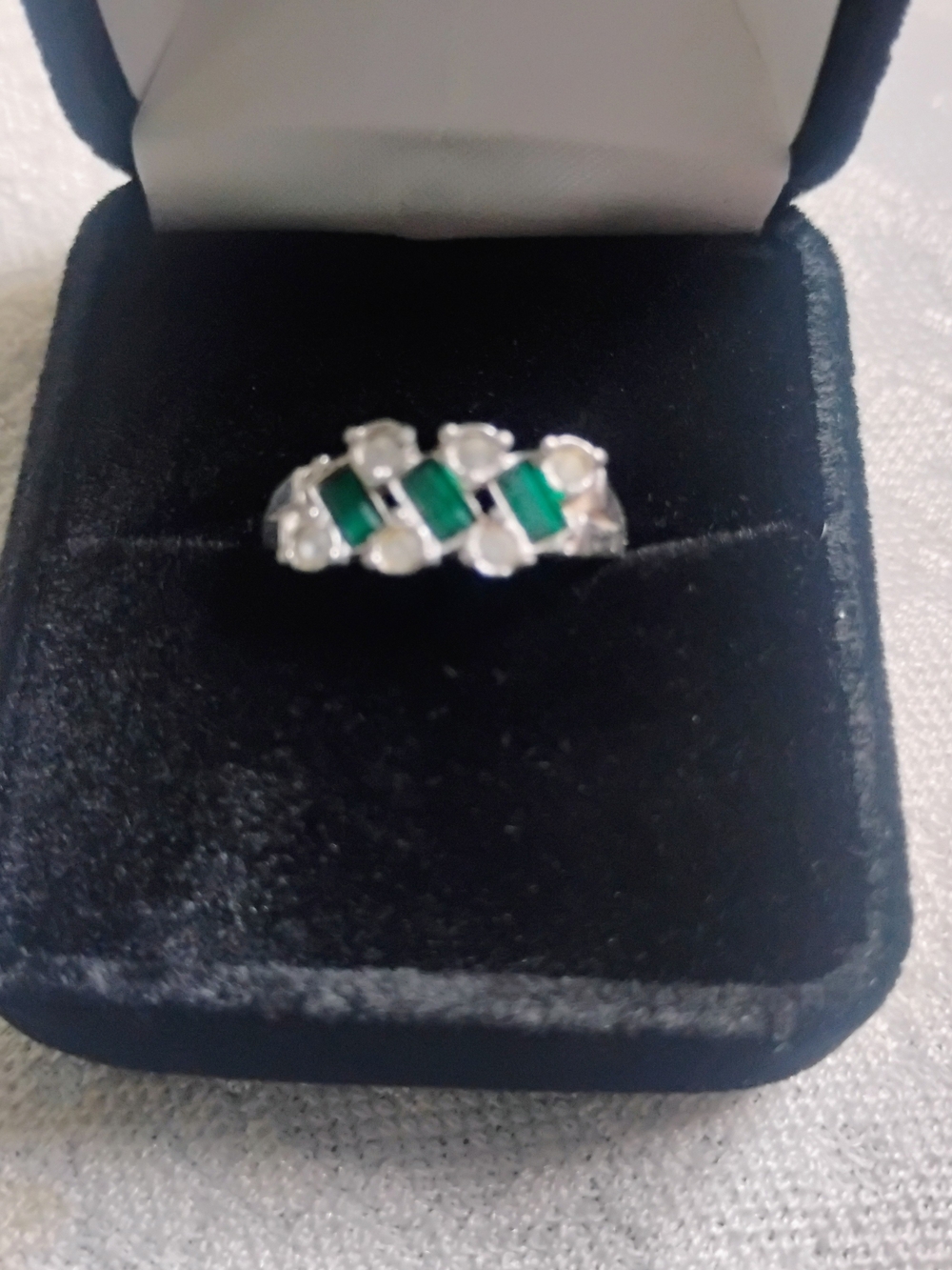 Avon Vintage Silver Green Emerald-Cut Accent Ring - Women Jewelry 5 1/2